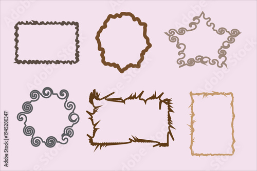 Ornamental Frame Collection: A set of six unique, artistic frames in various shapes and designs, ready to enhance any creative project.