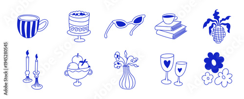 Vector hand drawn graphics for advertising, branding, posters and banners, funny cartoon illustrations, prints and stickers, brunch cafe , bakery concepts, specialty coffee shops  menu elements