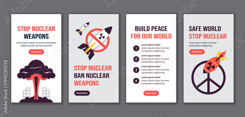 Save World Stop War Social Media Story Stop Nuclear Weapon Flat Cartoon Hand Drawn Template