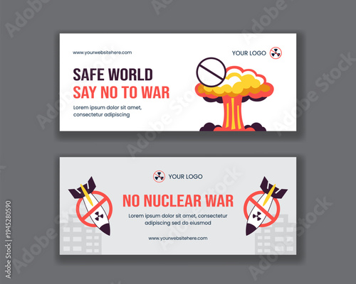 Stand With Peace Stop War Social Media Banner Flat Cartoon Hand Drawn Background