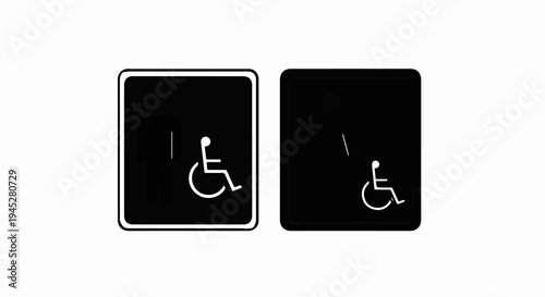 Two black squares with white wheelchair accessibility symbols in the center