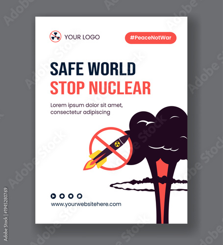 Stop Nuclear Weapon Campaign Social Media Vertical Poster Flat Cartoon Hand Drawn