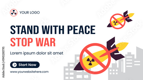 Stop Nuclear Weapons Peace Message Social Media Thumbnail Flat Cartoon Hand Drawn