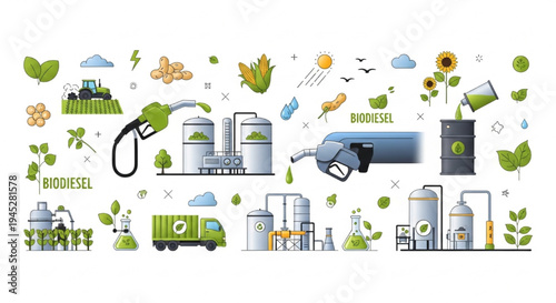 Biodiesel Production Renewable Energy Sustainable Transportation Eco Vector Illustration