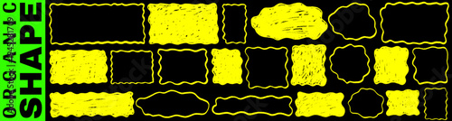 Playful shape and rectangle draw a frame, organic and wavy curves circle square, doodle border and crayon lines energize shape and rectangle frame.