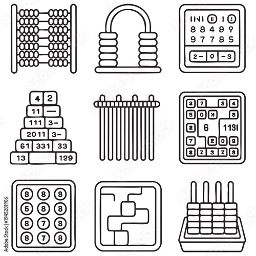 Collection of mathematical and counting tools and methods abacus counting frame calculator