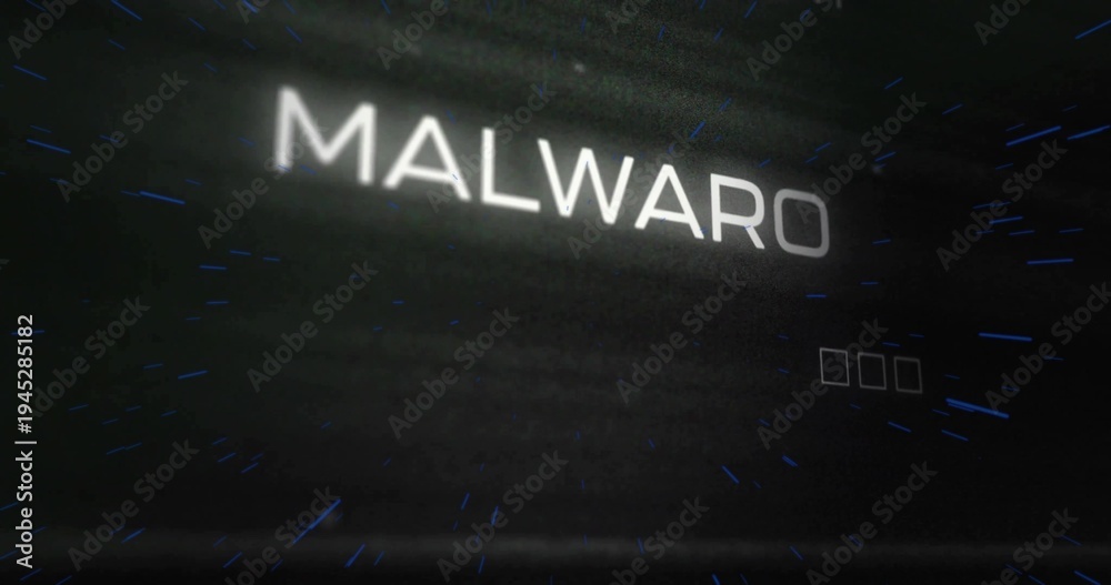 Fototapeta premium Displaying large glowing text MALWARO in cyber UI, showing three outlined squares and streaks