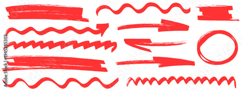 Creative highlight with marker sketch underline and circle, highlight and marker enhance line, brush, pen, mark and arrow flow.