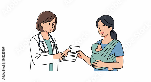 Medical healthcare cartoon illustration of a pregnant woman with a doctor during a prenatal consultation