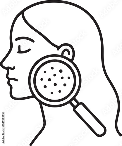 Skin problems dermatology examination with magnifying glass linear symbol beauty therapy wellness treatment isolated vector graphic