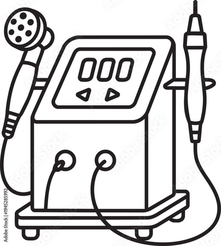 Hardware cosmetology machine device linear symbol for body correction beauty therapy wellness treatment isolated vector graphic