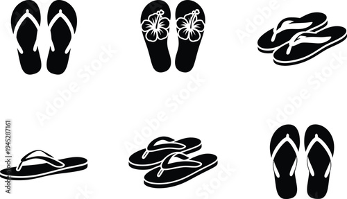 Assorted Flip Flop Icons With Tropical Flower Designs flip flops sandals