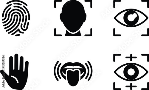 Six biometric security and identification icons on white background Keywords: biometric, security