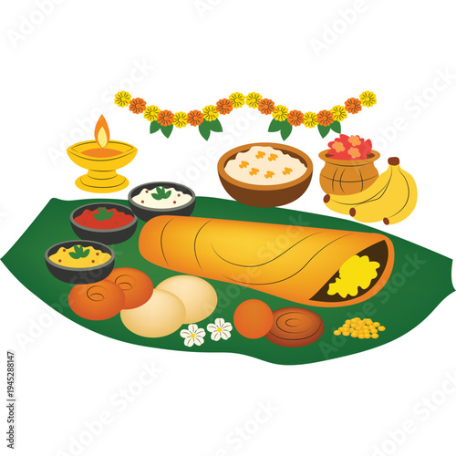 Masala dosa served on banana leaf during South Indian festival