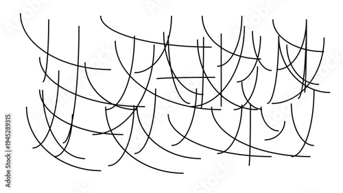 Curved arching lines forming mesh like structure on transparent background digital sketch