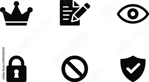 Six security and access control icons on white background Keywords: security, access control