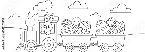 Vintage steam locomotive train with smoke and clouds