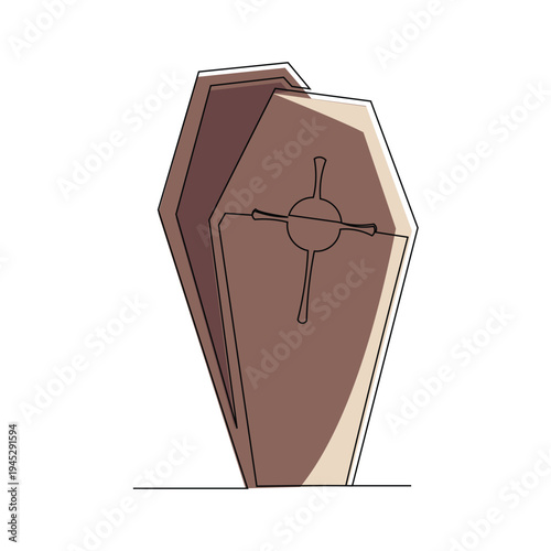 Continuous line of wooden coffin horror funeral graveyard halloween concept one single line editable stroke vector illustration