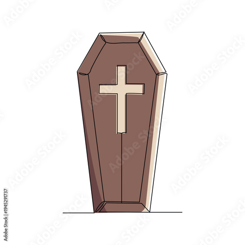 Continuous line of wooden coffin horror funeral graveyard halloween concept one single line editable stroke vector illustration