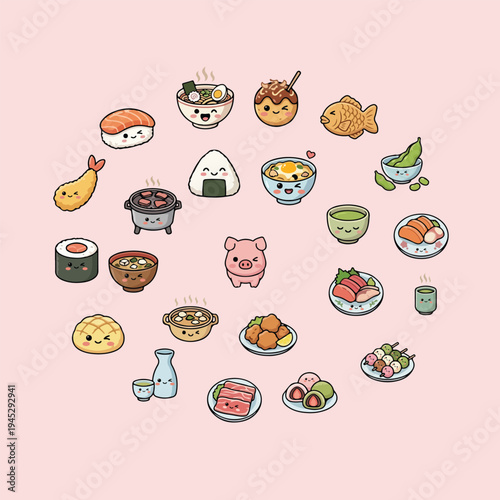 japanese food set illustration vector