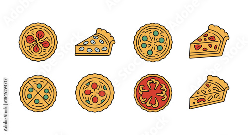 Quiche Line art vector set clean abstract colorful