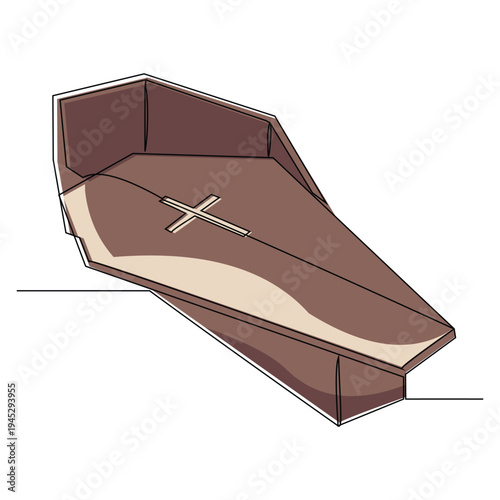Continuous line of wooden coffin horror funeral graveyard halloween concept one single line editable stroke vector illustration