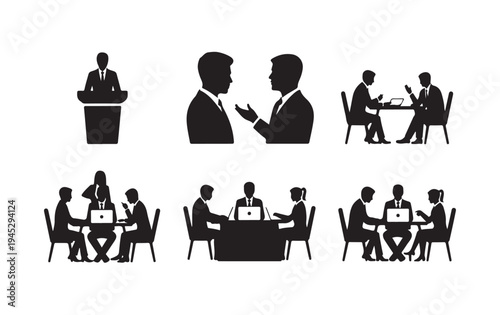 Business professionals engaged in meetings, discussions, and presentations, showcasing teamwork and strategy