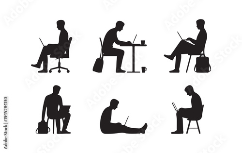 Freelance professionals and students working remotely on laptops in various relaxed and comfortable postures