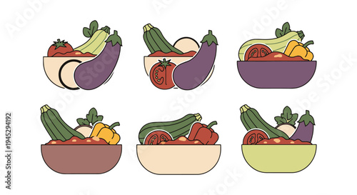 Ratatouille Stew Line art abstract minimal color vector