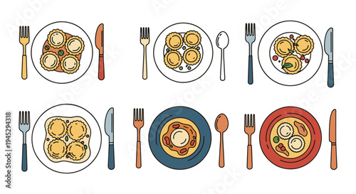 Ravioli Plate Line art vector modern smooth abstract color