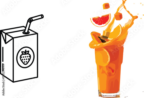Strawberry Juice Box and Fresh Fruit Cocktail Splash for Vibrant Beverage Designs