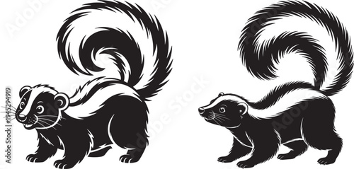 Playful skunk illustrations: cute cartoon animals for kids and nature themes with cute animal with wild animal with vector art