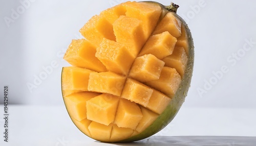 Fresh Ripe Papaya Cut into Cubes on White Background, Healthy Tropical Fruit, Close-Up, Minimalist Food Photography