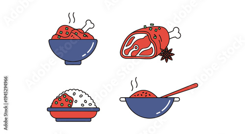 Red Braised Pork Line art simple abstract colorful illustration