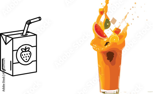 Strawberry Juice Box and Fresh Fruit Cocktail Splash for Vibrant Beverage Designs