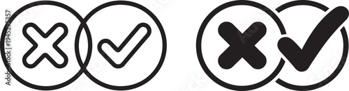 Black and white icons: check mark and cross symbol comparison