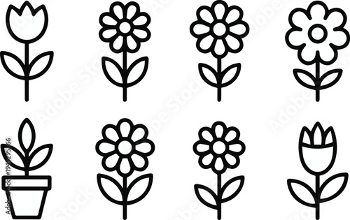 Flower and potted plant icons for garden projects