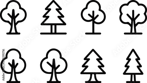Tree icons featuring oak maple birch shapes