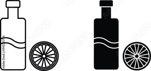 Simple Line Art of Citrus Drink Bottle with Lime Slice for Beverage Packaging and Drink Design