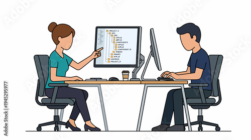 Two Professionals Focused on Computers and Teamwork