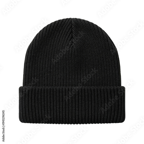 Foto Black ribbed knit beanie hat for winter