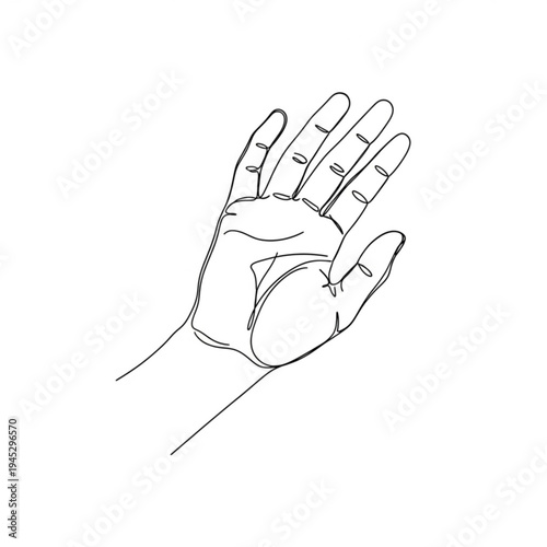 A minimalist line art illustration of a hand with the palm facing upwards and fingers spread apart