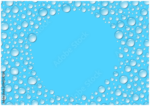 円形スペースの水滴フレーム背景 ブルーの雫デザイン ベクター