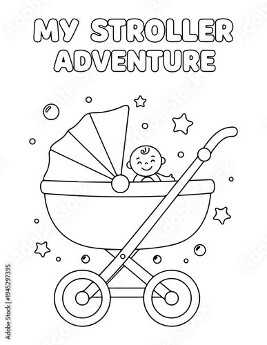 Vector illustration of baby in stroller with stars