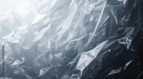 Crinkled plastic sheet with light shining through creating a gradient effect on a dark and shiny surface