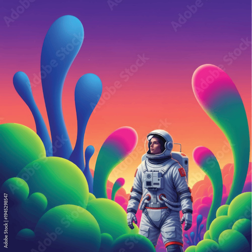 Astronaut in Space Suit Standing Alone.