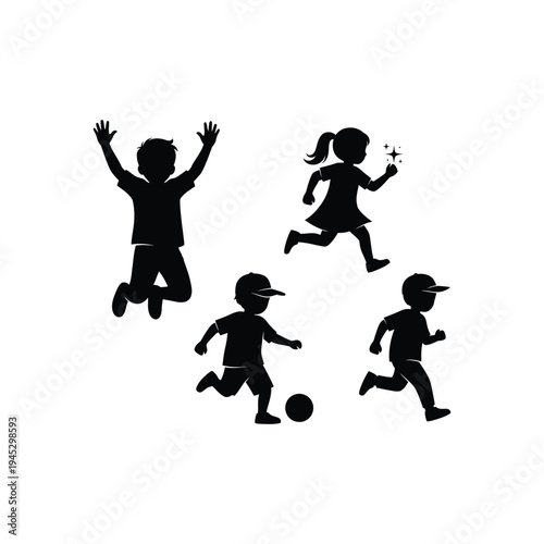 Children playing soccer and jumping outdoors in a lively scene