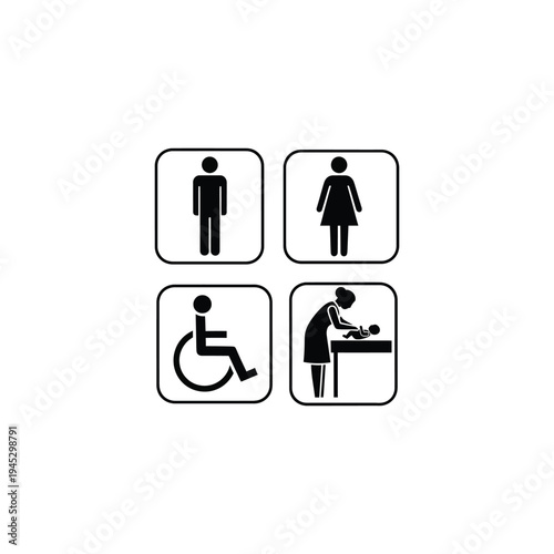 Restroom signs display male, female, wheelchair, and breastfeeding icons together