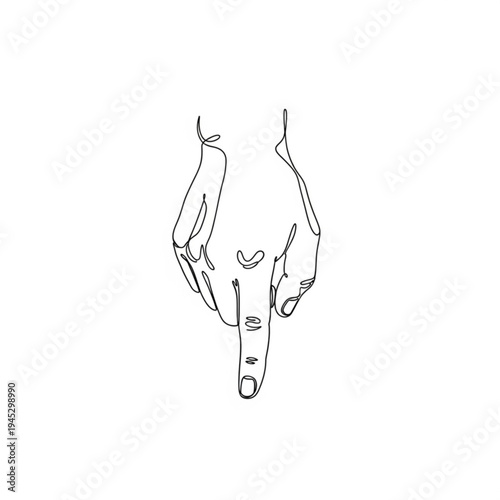 A minimalist line art illustration of two hands cupping a seedling with leaves growing out of it