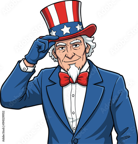 Uncle Sam Cartoon Character Saluting American Patriotism and National Identity